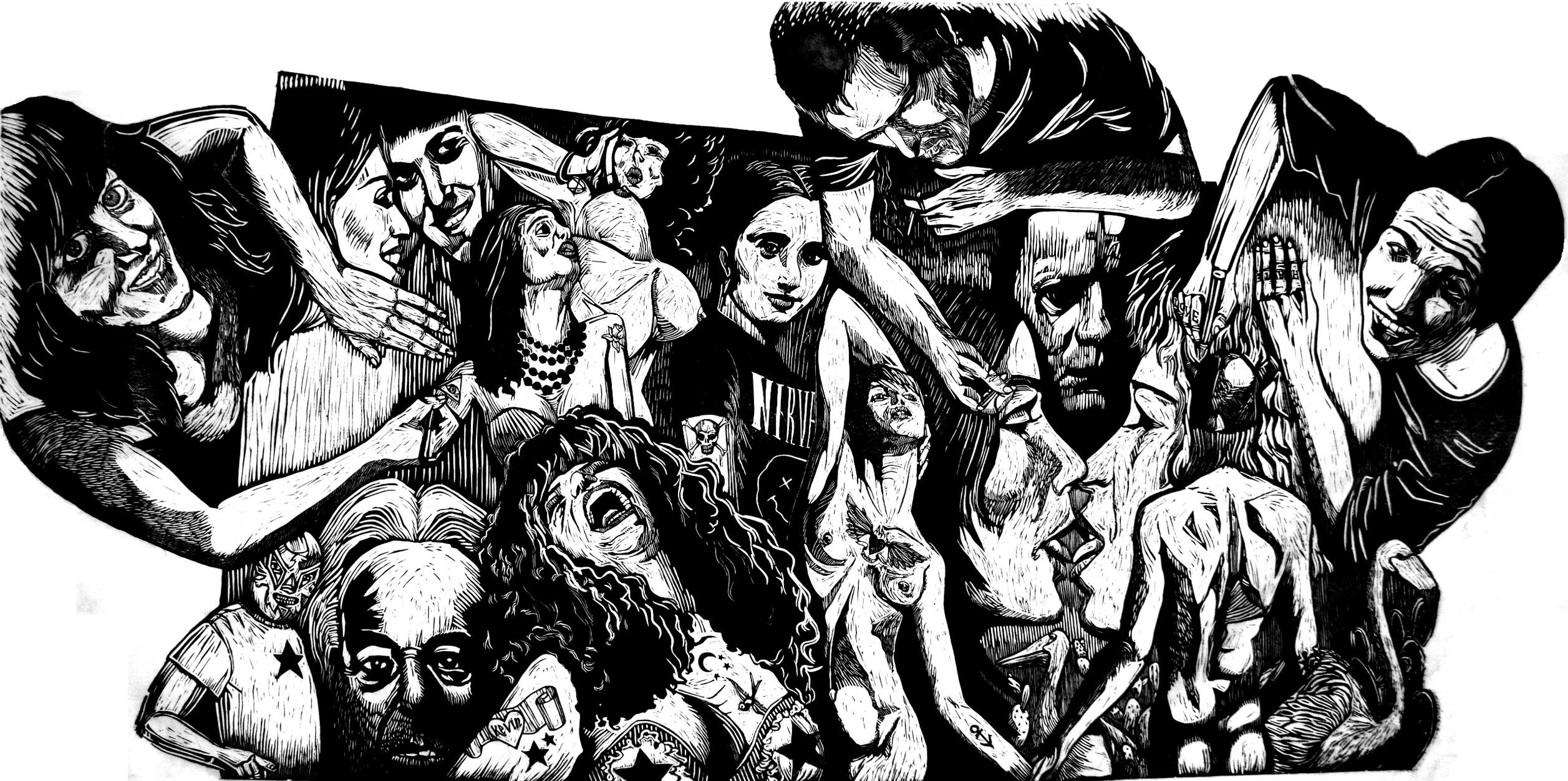 De lo sublime & lo grotesco. Linograbado 2m x 1m